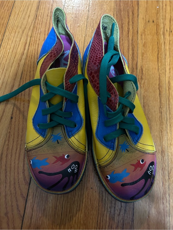 Soletech Shoes - Soletech Hand Painted Shoes Women's Size 7W Multicolor Leather Corky Lace-Up